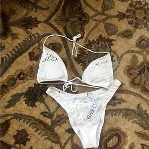 GIGI C White Eyelet Laser-Cut Triangle Bikini